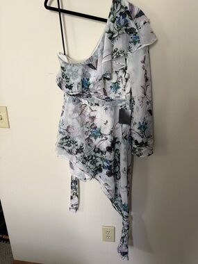 Bebe Danielle Printed Asymmetric Ruffle Romper